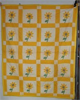 "Sunflower" appliqued quilt, 85" x 70"