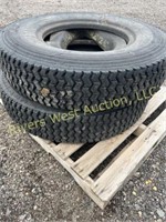 Two 9.00 R20 14p.r. tires