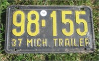 1937 Michigan Trailer License Plate.