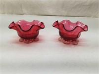 Cranberry Art Glass Footed Candy Dishes
