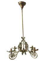 Brass Gas Fixture with 4 Arms Flowers and Leaves