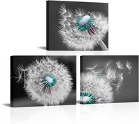 3 Pieces Black and White Teal Dandelion Pictures C