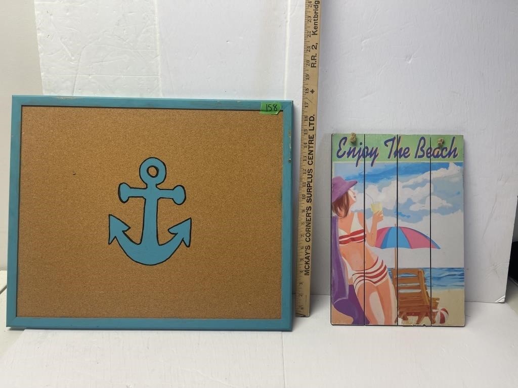 Cork board & beach sign