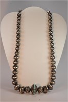 Indian Silver Etched Beaded Necklace Turquoise