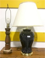Lot of Two Table Lamps, Wood and Ceramic