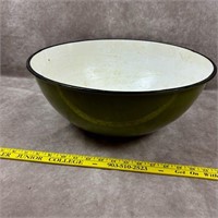 Large Vintage Green Enamelware Bowl