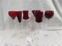 SET OF SIX RED CORDIAL STEMS 7.5"T