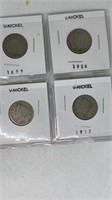 Group of (4) V-nickels 1899-1912