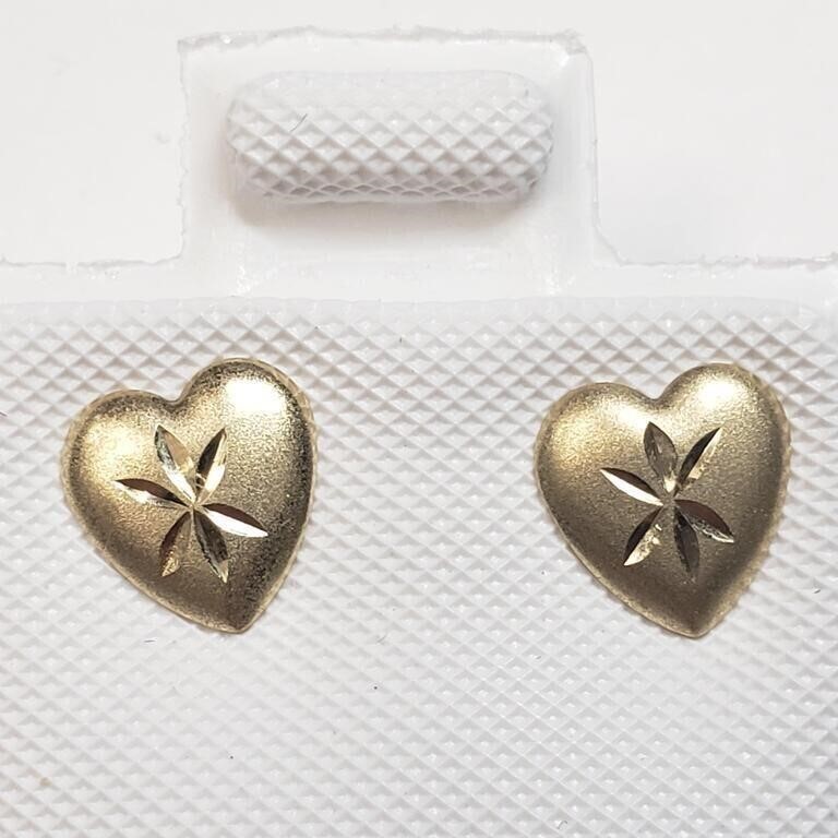 14K Yellow Gold Heart Screwback Stud Earrings SJC