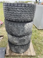 4-45/50 R22.5 Semi truck tires on Aluminum Wheels
