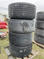 4-45/50 R22.5 Semi truck tires on Aluminum Wheels