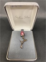 Vintage Signed Silver Rose Bud Pin