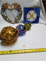 2 Hanging Stained Glass Art Items & Hanging Decora