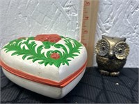 Set of 2 -Ceramic Heart Shaped Box w/Roses