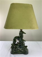 MCM green ceramic afghan hound lamp / dog