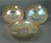 Three Imperial Pastel Marigold Carnival Glass Bowl