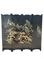 BLACK LACQUER GOLD DECORATED ORIENTAL SCREEN