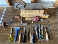 Chisels, Hand Drills, Mitre Box & Saw