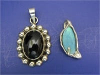 2 Sterling Pendants-Opal Triplet & Onyx