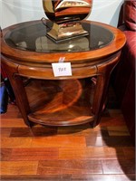 FABULOUS ROUND WOOD TABLE W/GLASS TOP