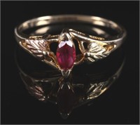 12 Karat Black Hills Gold & Pink Ruby Ring