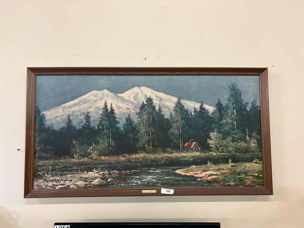 Vintage Framed Mount Shasta Print, Robert Wood