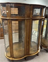 Late 20th Century Double Curved Oak Curio Cabinet