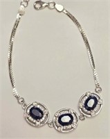 $400 Silver 6.09G Sapphire 7.5"  Bracelet