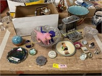 Antique toaster,Pink dogs,paper weights,cut glass