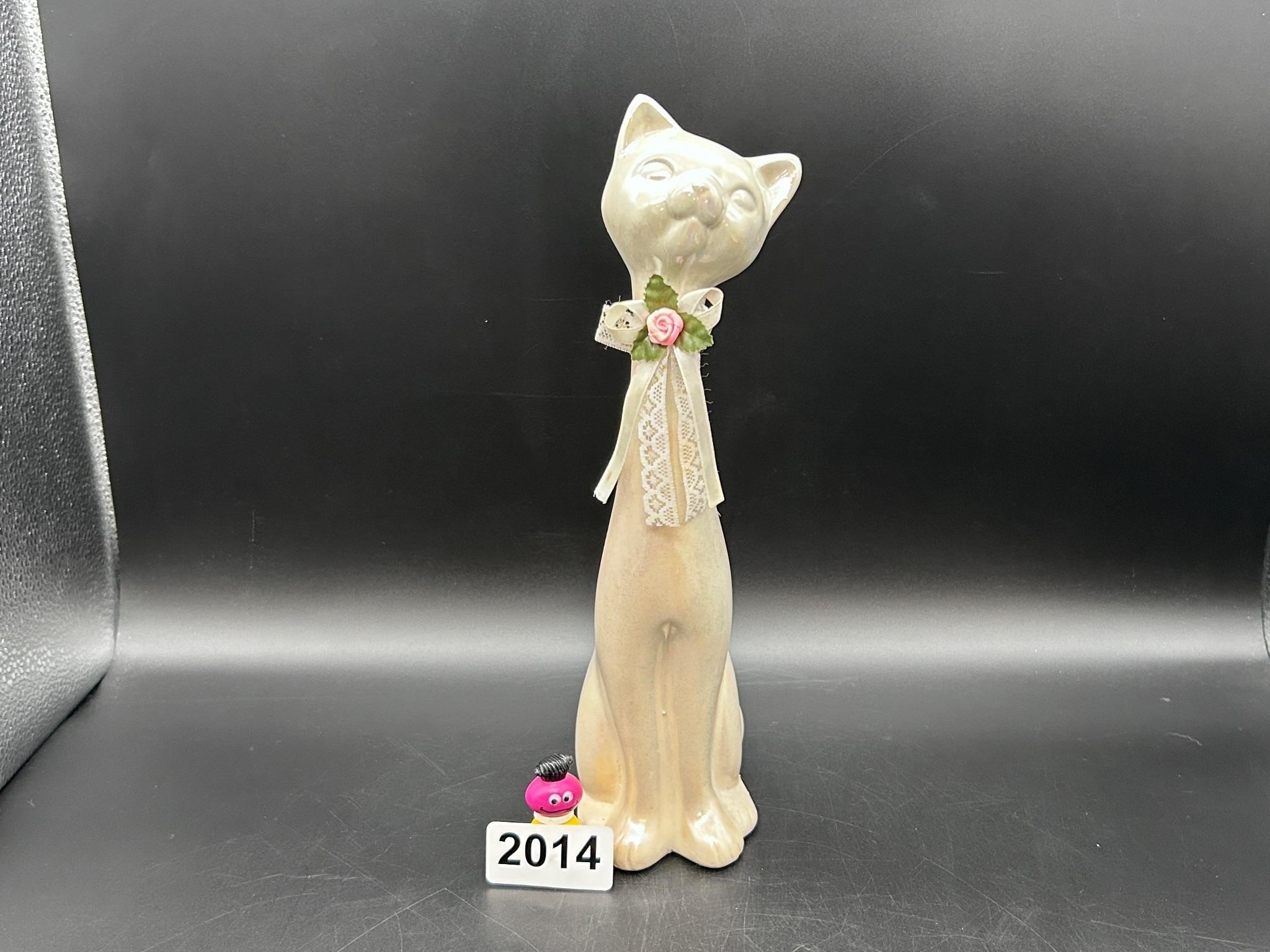 11" tall iridescent slinder Cat figurine