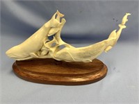 Moose antler carving of baleen whales on beautiful