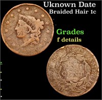 Uknown Date Braided Hair Large Cent 1c Grades f de