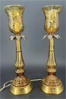 Fabulous MCM Hollywood Regency Amber Floral Lamps