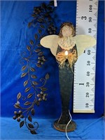 Wooden Angel with light 33"H and metal floral