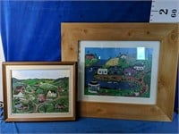 Two wooden framed prints 17.5" x 14.5" and 27.5"