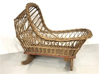 Victorian wicker and wood doll cradle