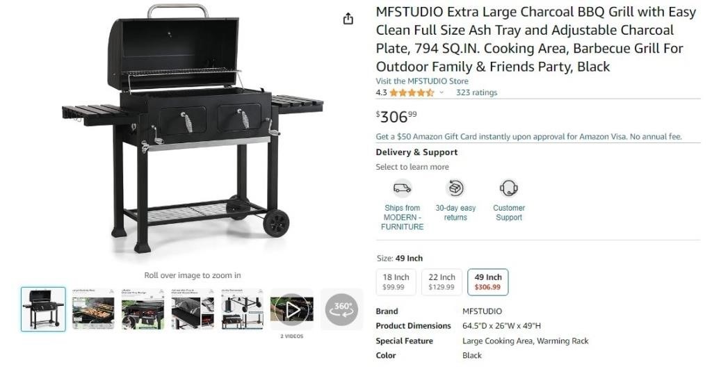 E4189 Heavy-Duty Oversize Charcoal Grill,794 SQ.in