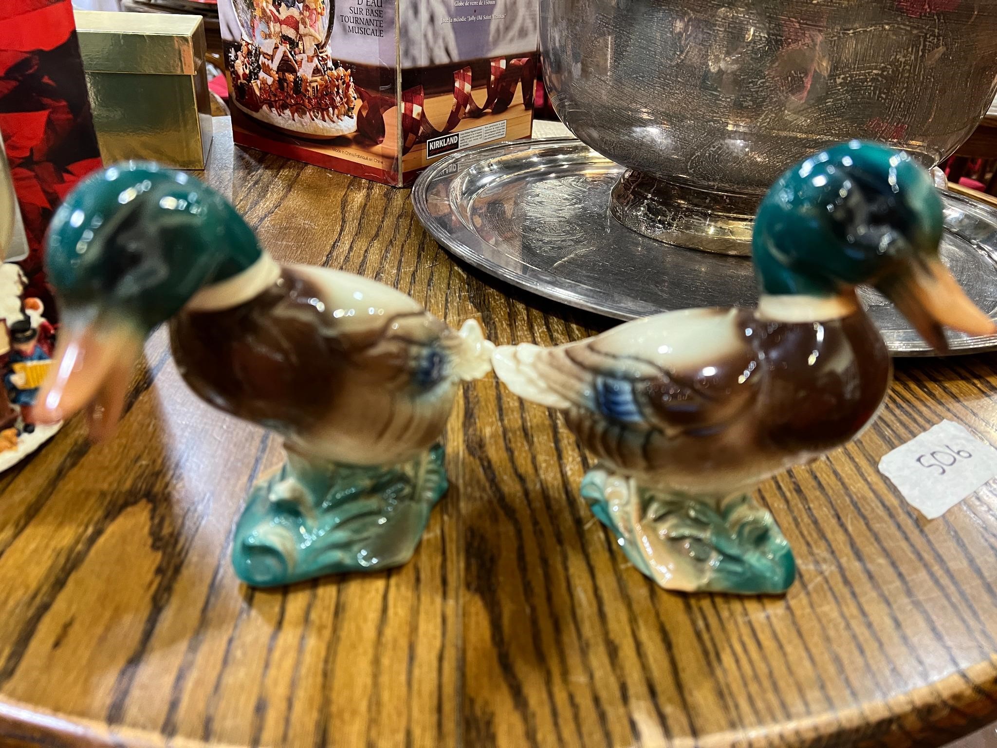 2 Antique Glass Mallard Duck Ornaments