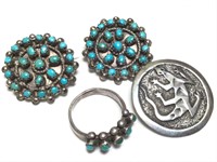 NA Silver & Turquoise Brooch/Pin Ring Lot