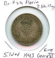 British Florin 2 Shilling Silver King George VI -