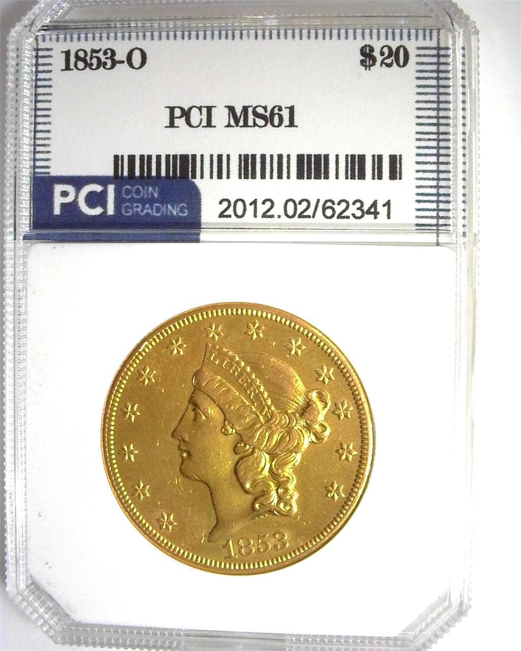 1853-O Gold $20 PCI MS61 LISTS $100000
