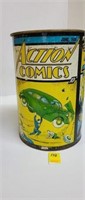 Tin Action Comics Printed Trash Can, Vintage