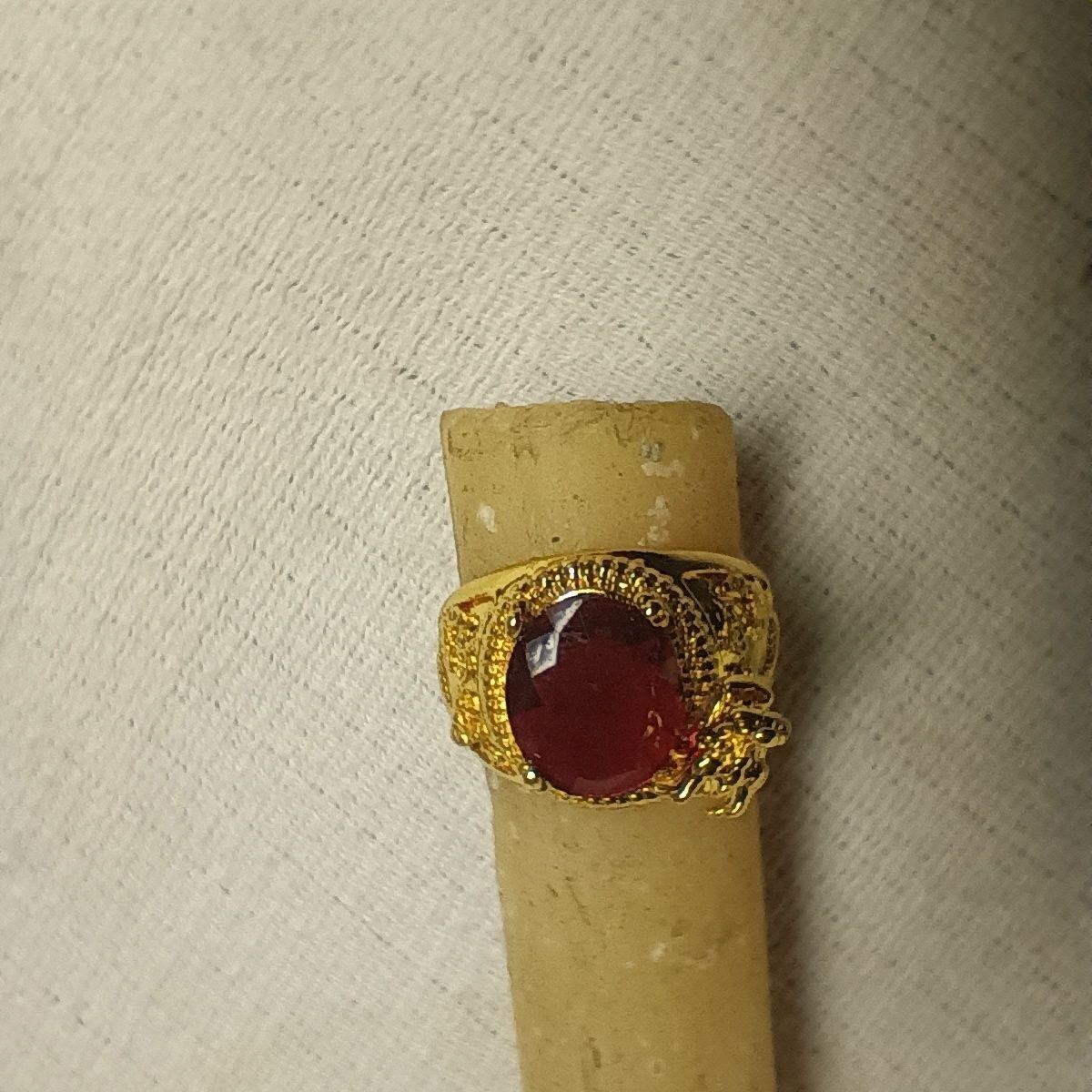 Gold Toned Dragon Ring with Red Center Stone
