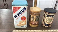 Vintage cracker & Oatmeal Cans