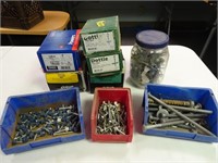 Boxes and Bins of nails, screws, bolts, related -