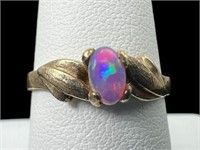 14K Gold Australian Lightning Ridge Opal Ring