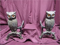 Cast iron Owl glass eye andiron set.