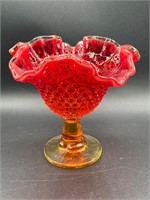 Fenton Glass Amberina Hobnail Compote