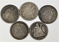 5 U.S. Seated Liberty Silver Dimes