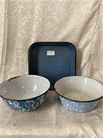 3 Pieces Blue Granite Ware